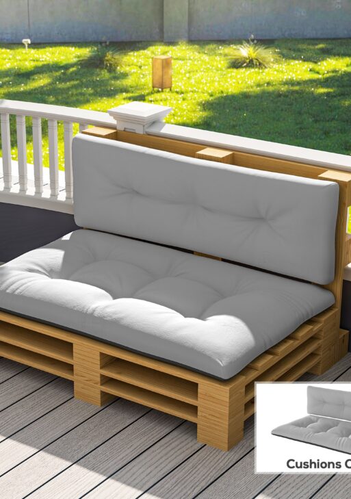 2 Seater Pallet Cushions Outdoor 3.9" Thick Replacement Cushions - Tufted Design for Garden, Patio, Light Gray