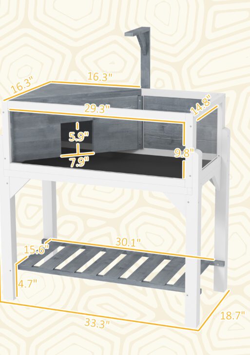 Wooden Tortoise Habitat with Storage Shelf, Tortoise Enclosure with Clear Windows, Openable Top, Lamp Holder, Gray