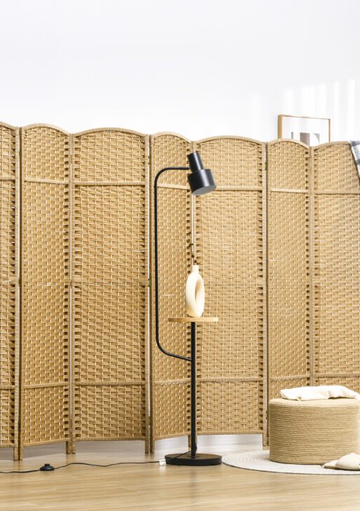 Folding Room Divider Screen 8 Panel 5.6 ' Tall Privacy Screen Freestanding Room Partition for Home Office, Nature Wood