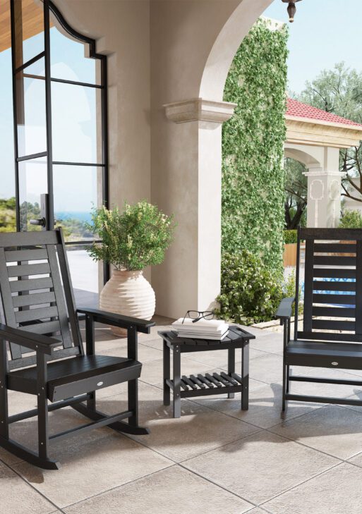 2 Pieces Outdoor Rocking Chairs, HDPE Patio Rockers with 28" High Back, Wide Armrests for Porch Backyard, Black