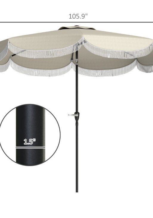 9FT Patio Umbrella, UPF 30+ Outdoor Market Umbrella with Crank, 8 Ribs, Push Button Tilt, Vented Patio Table Umbrella for Deck Backyard Lawn, Light Gray