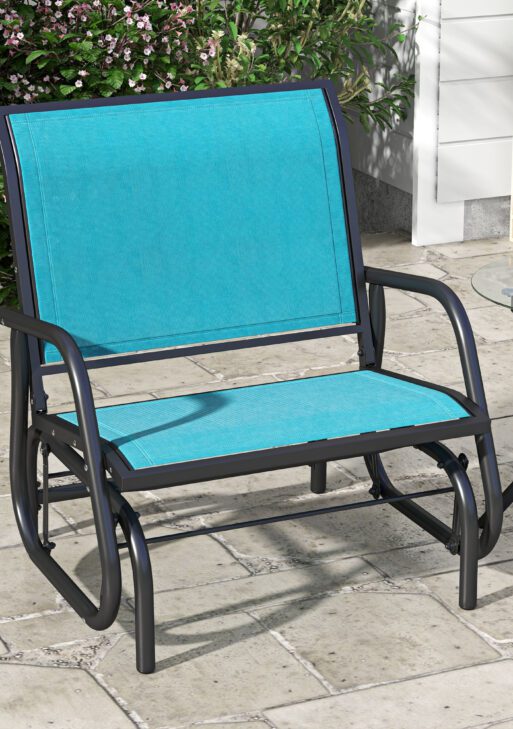 Outdoor Glider Chair, Steel Swing Chai with Curved Armrests for Porch, Garden, Poolside, Balcony, Blue