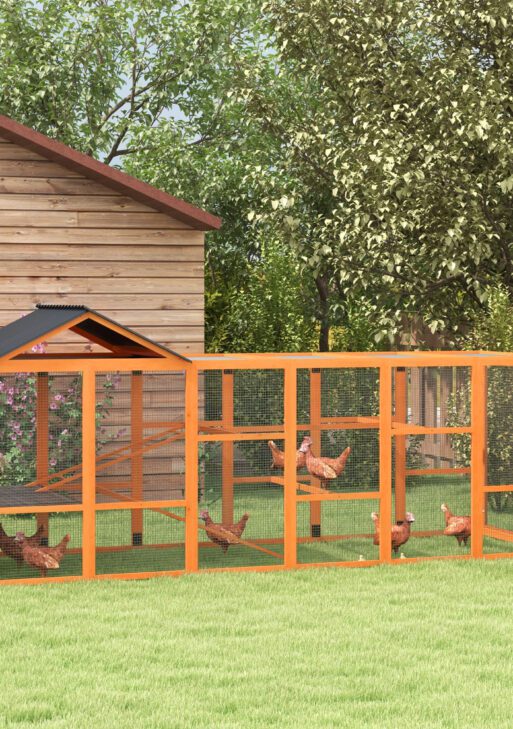 Wooden Chicken Coop Run for 6 - 10 Chickens, Hen House Add-On with Storage, Perches, 141.75" x 48" x 61", Orange