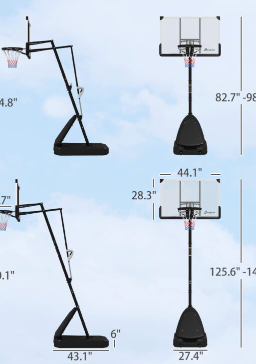 4.9-10' Basketball Stand, Freestanding Basketball System with 44" Shatterproof Backboard, Rebound System and Wheels