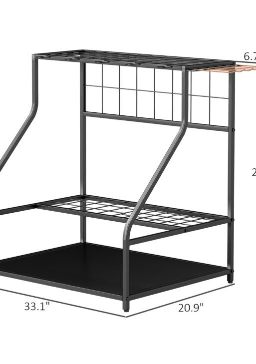 3-Tier Yard Tool Storage Rack, Garden Tool Organizer with Hooks for Long-Handled, Broom, Shovel, Orange