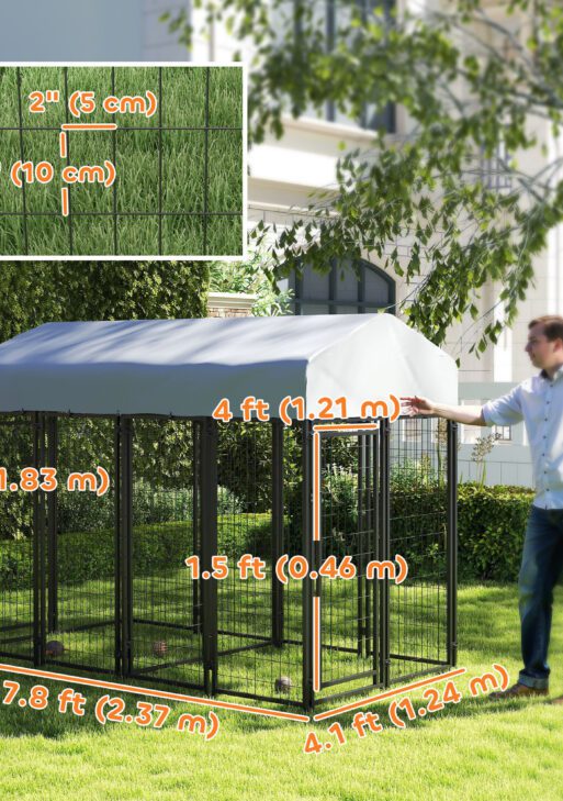 Outdoor Dog Kennel with Two-Room Design, Water-Resistant & Sun-Proof Cover, for S, M, L Dogs, 8' x 4' x 6'