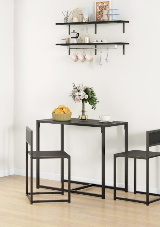 3-Piece Dining Room Set, Industrial Kitchen Table Set with Rectangular Table and 2 Dining Chairs, Black