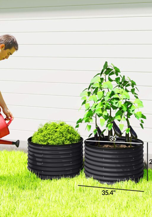 Set of 2 Raised Garden Bed, Metal Planter Box with Safety Edging, Easy-to-assemble Stock Tank, Dark Gray