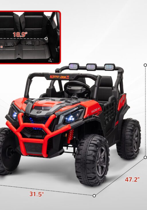 2 Seater 24V Kids Electric Car w/ Remote Control, 3 Speed, LED Lights, Music, Horn, Spring Suspension, Slow Start, Red