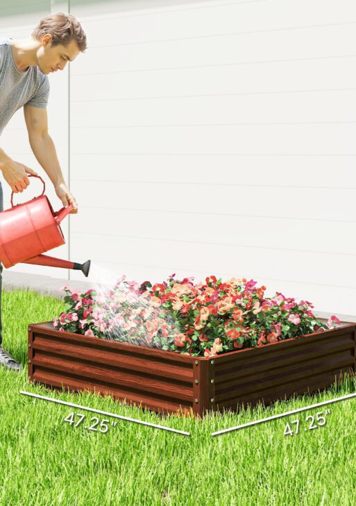 Galvanized Raised Garden Bed, 4' x 4' x 1' Metal Planter Box, for Growing Vegetables, Flowers, Herbs, Succulents, Natural Wood