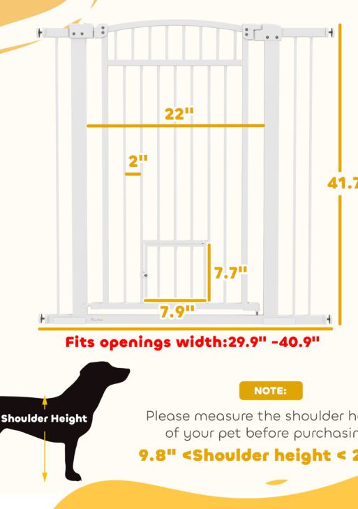 30"-41" Extra Wide Walk Through Dog Gate w/ Cat Door, 3-Inch & 5.5-Inch Extension Kits, 42" High
