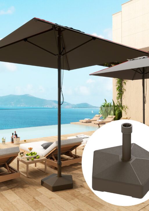 Patio Umbrella Base Holder, Heavy Duty Outdoor Umbrella Stand Base, Filled Up to 42lbs with Stand or 33lbs with Water for Garden, Poolside, Brown