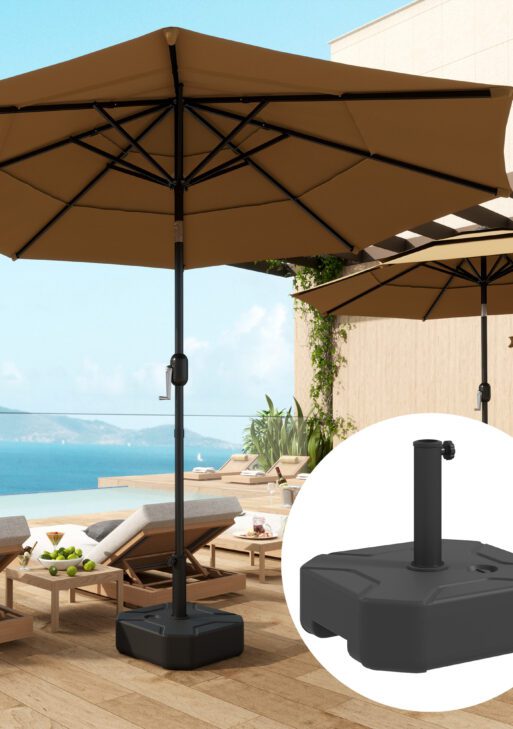 Square Patio Umbrella Base Holder, Heavy Duty Outdoor Umbrella Stand Base, Filled Up to 55lbs with Stand or 44lbs with Water for Garden, Poolside, Black