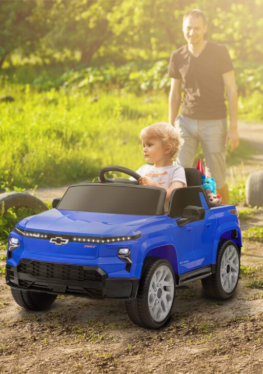 12V Chevrolet Silverado EV RST Licensed Kids Electric Car with Parent Remote Control, Spring Suspension, Blue