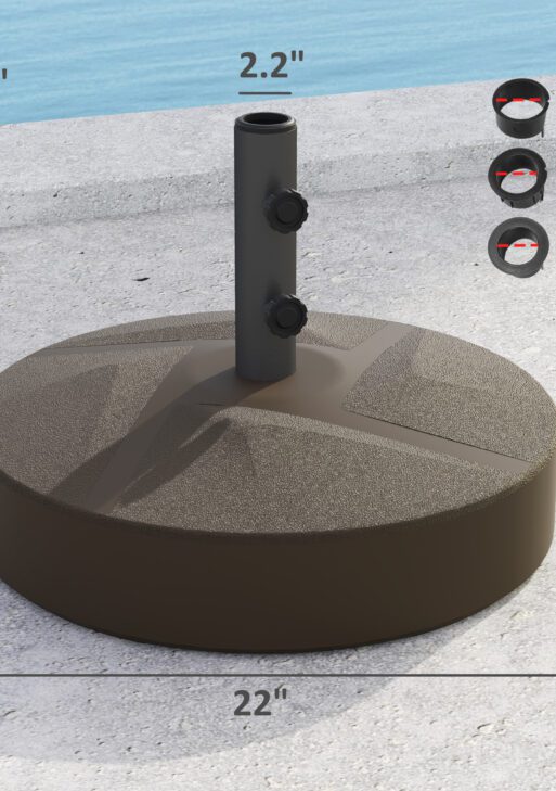 Patio Umbrella Base Holder, Heavy Duty Outdoor Umbrella Stand Base, Filled Up to 66lbs with Stand or 55lbs with Water for Garden, Poolside, Brown
