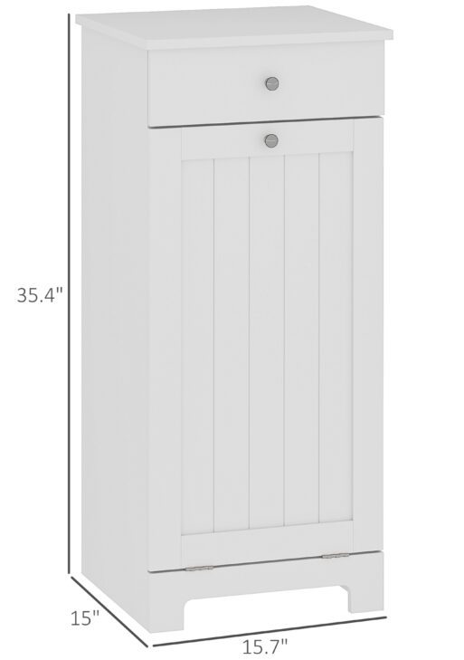 Laundry Hamper Cabinet, Laundry Cabinet with Tilt Out Laundry Basket and Drawer, White
