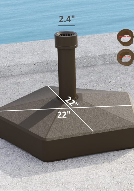 Patio Umbrella Base Holder, Heavy Duty Outdoor Umbrella Stand Base, Filled Up to 42lbs with Stand or 33lbs with Water for Garden, Poolside, Brown