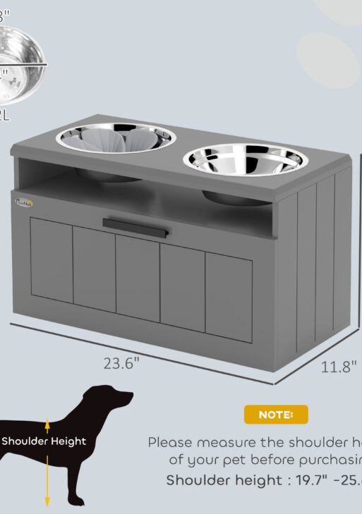 Elevated Dog Bowls, Large Breed Raised Dogs Bowl Stand with 2 Stainless Steel Bowls, Storage Drawer and Slow Feeder Mat