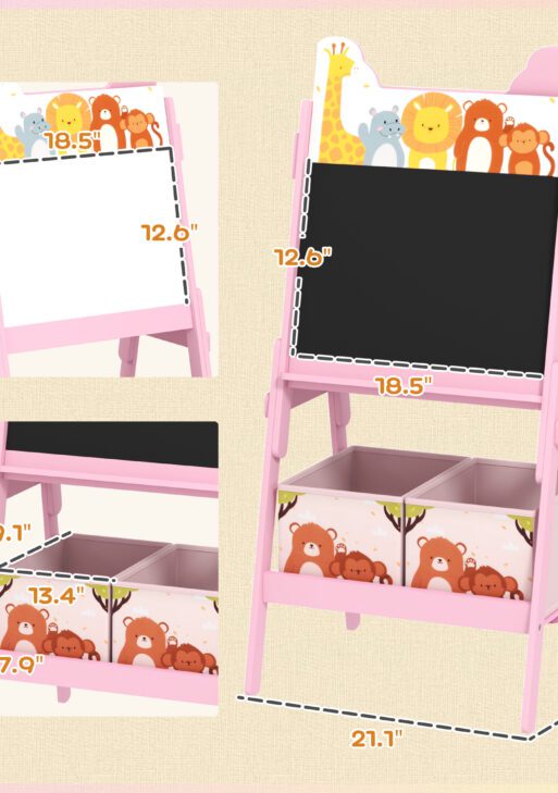 Doubel-Sided Easel for Kids w/ Whiteboard, Chalkboard, Storage Boxes, Blue