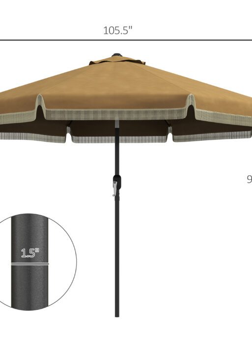 9' Patio Umbrella with Tilt, Ruffled Outdoor Umbrella, Tan