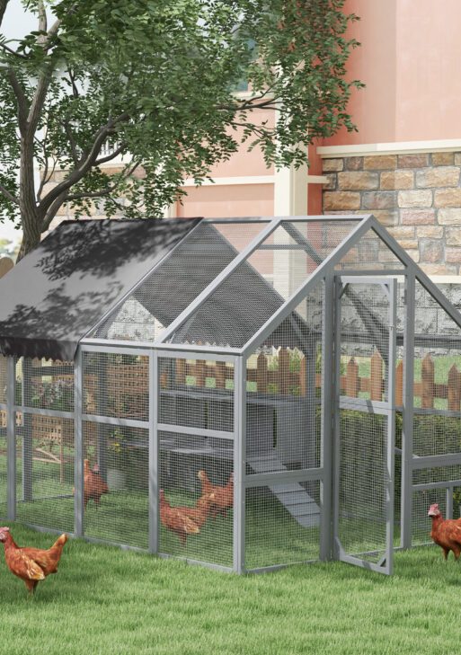 9' x 6' x 6' Large Chicken Coop with Nesting Box, Water-Resistant and Anti-UV Cover for 8-12 Chickens, Gray