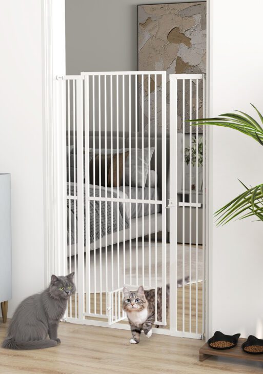 59" Extra Tall Pet Gate, 30"-41" Dog Gate with Cat Door, 1.4" Narrow Gap, 2.8" and 5.5" Extension, for Doorway, Hallway