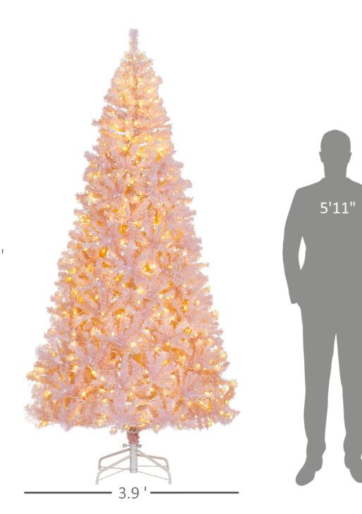 7.5 FT Tall PreLit Artificial Christmas Tree with Realistic Branches, 500 Warm White LED Lights and 1346 Tips, Pink