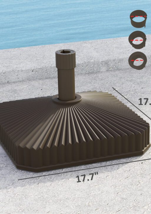 Square Patio Umbrella Base Holder, Heavy Duty Outdoor Umbrella Stand Base, Filled Up to 42lbs with Stand or 33lbs with Water for Garden, Poolside, Brown