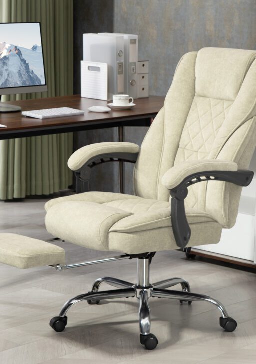 Massage Office Chair, Heated Reclining Computer Chair with Adjustable Height and Footrest, Beige