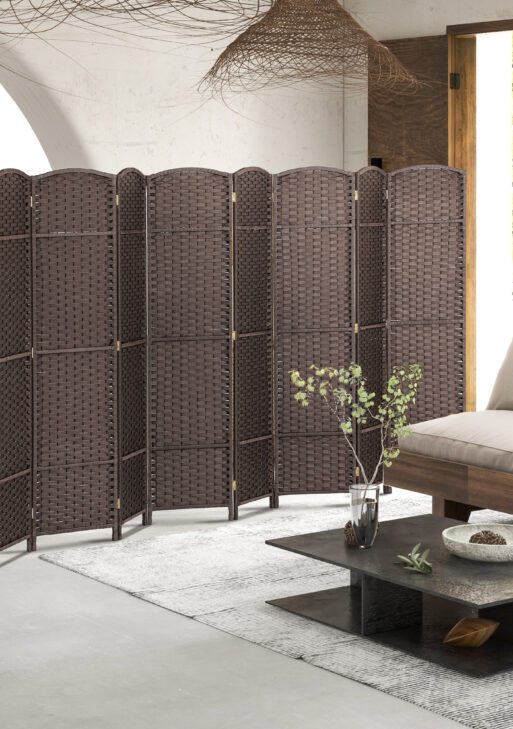 Folding Room Divider Screen 8 Panel 5.6 ' Tall Privacy Screen Freestanding Room Partition for Home Office, Brown