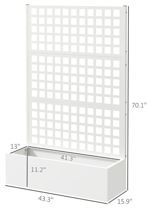 Galvanized Raised Garden Bed Planter Box with Trellis for Climbing Plants, Vegetable, Vines, 43" x 16" x 70", White