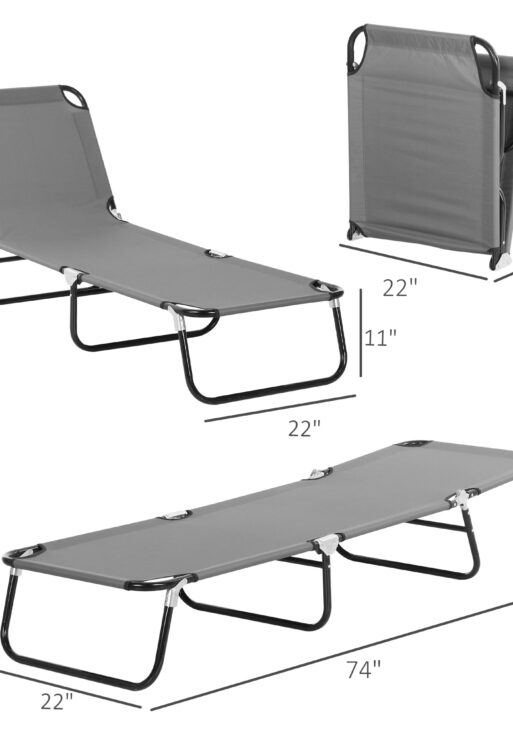 2 Pieces Pool Chaise Lounge Chairs, Folding Lounge Chairs with 5-Level Reclining Back, Steel Frame, Dark Gray