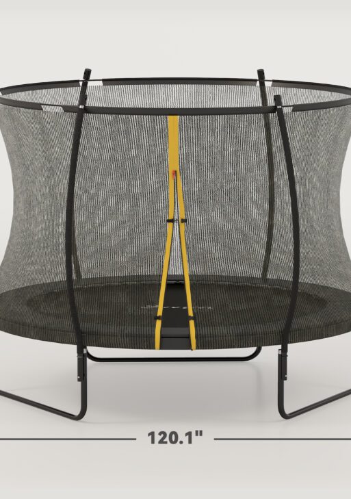 10ft Outdoor Trampoline with Net Enclosure, Curved Poles and Safety Pad, ASTM Approved, Black