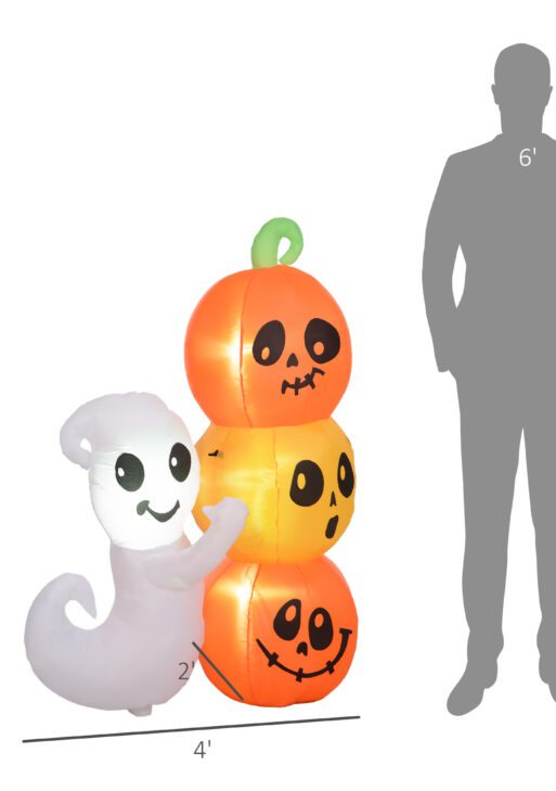 5ft Inflatable Halloween Ghost and Pumpkin, Blow Up LED Display for Garden Indoor Outdoor