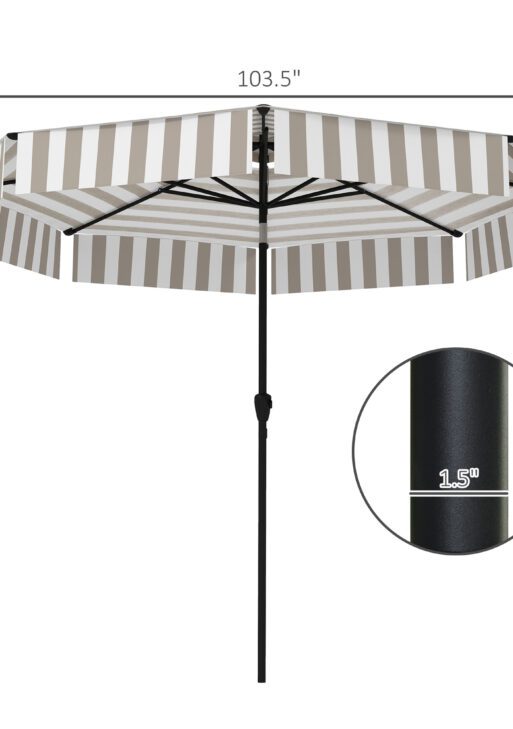 8.6FT Patio Umbrella, UPF 30+ Outdoor Market Umbrella, 2-Tier Vented Patio Table Umbrella with Crank 8 Ribs, Tiltable Porch Umbrella for Garden Deck Poolside, Light Gray