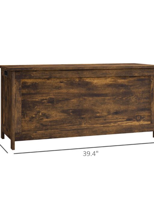 39.4" Storage Trunk w/ 2 Safety Hinges, Wooden Storage Bench w/ Side Handles, Storage Chest for Playroom, Rustic Brown
