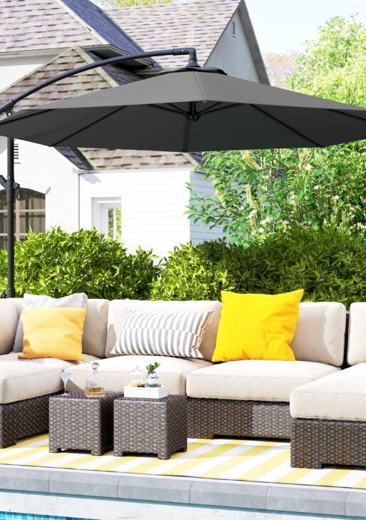 10' Cantilever Tilt Offset Patio Umbrella w/ UV & Water Safe Material & Cross Base (Weight Not Included), Gray