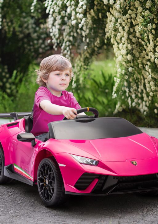 12V Lamborghini Huracan Licensed Kids Electric Car with Parent Remote Control, Spring Suspension, Transport Wheel, Pink