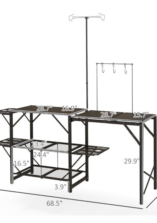 Folding Camp Kitchen, Camping Table Cooking Station with Adjustable Lamp Stand