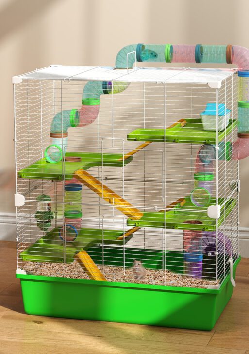 23" 5-Tier Hamster Cage with Wheel and Water Bottle, Green