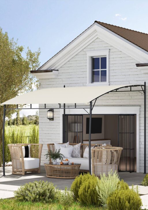 10' x 10' Outdoor Pergola Gazebo, Garden Sun Shade Shelter with Metal Frame for Porch, Patio, Deck, Backyard, Cream