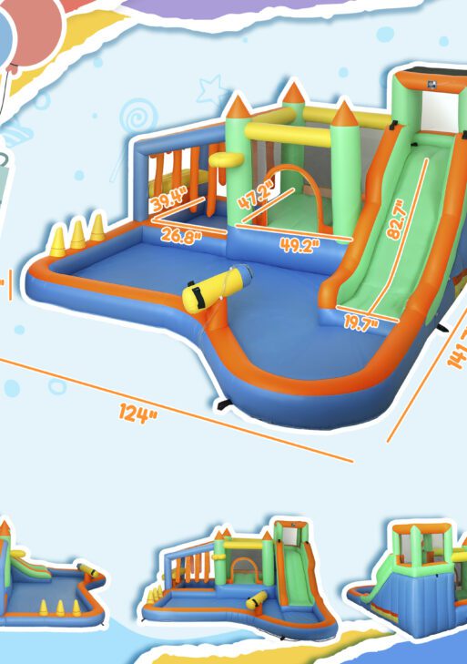 8 in 1 Inflatable Bounce House Water Slide with 550W High Power Blower, for 3-8 Years