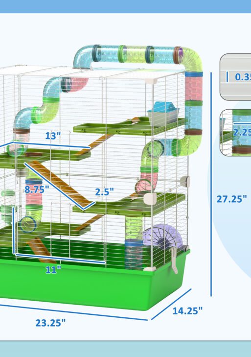 23" 5-Tier Hamster Cage with Wheel and Water Bottle, Green