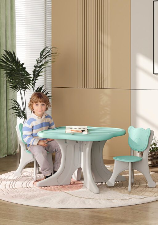 3 Piece Kids Table and Chairs Set for 3-6 Years Old, Light Blue