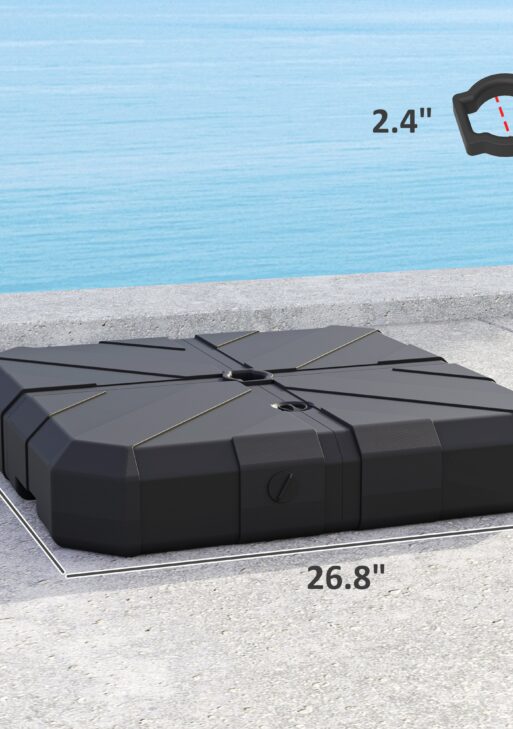 Square Patio Umbrella Base, Cantilever Offset Umbrella Base Heavy Duty Outdoor Umbrella Stand Base, Filled Up to 143lbs with Stand or 130lbs with Water for Garden Poolside, Black