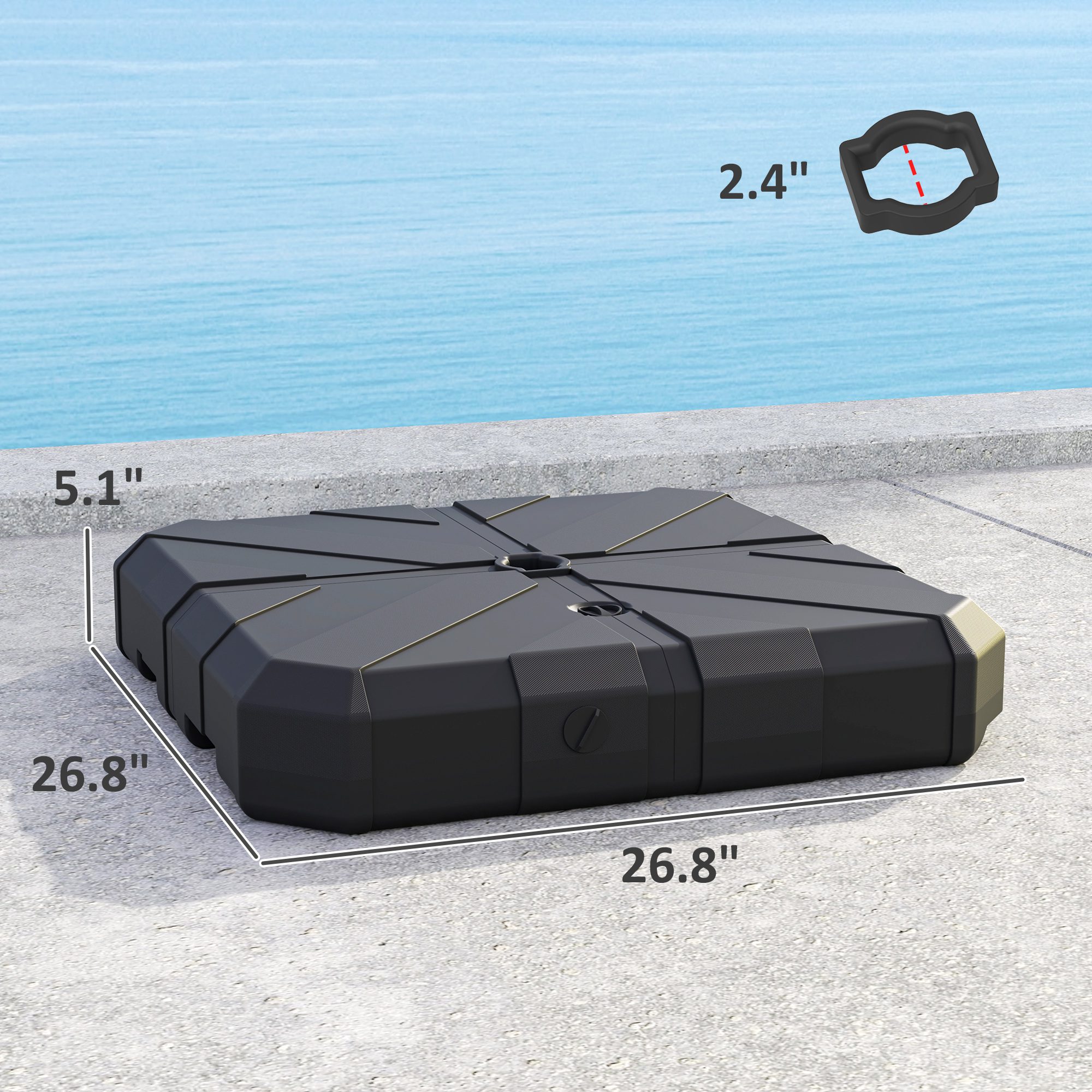 Square Patio Umbrella Base, Cantilever Offset Umbrella Base Heavy Duty Outdoor Umbrella Stand Base, Filled Up to 143lbs with Stand or 130lbs with Water for Garden Poolside, Black - Image 1