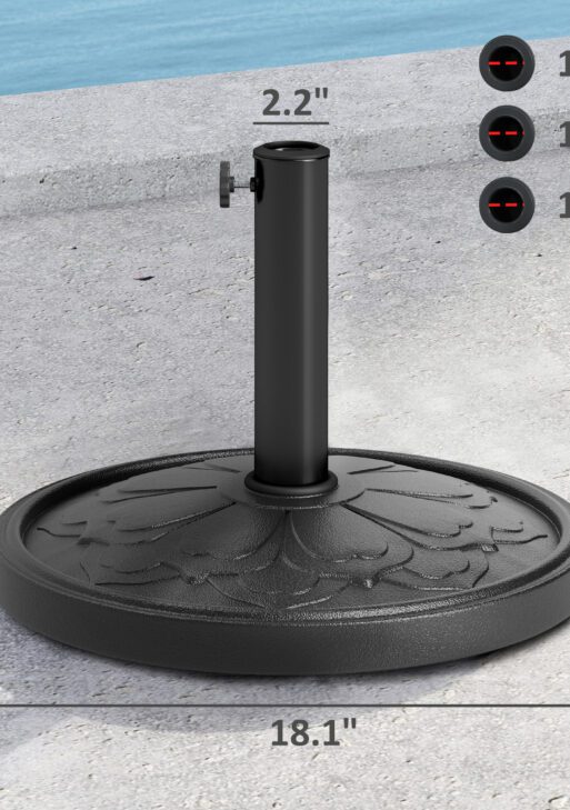 Round Patio Umbrella Base, 26 lbs Resin Outdoor Umbrella Stand Base, Patio Umbrella Stand for 1.3"/1.5"/1.9" Umbrella Poles for Outdoor, Lawn, Poolside, Black