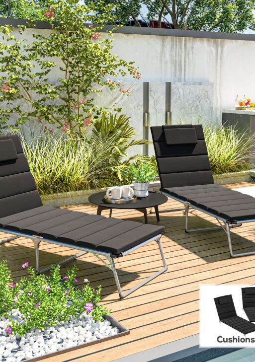 Foldable Chaise Lounge Cushion Set of 2, Outdoor Lounge Chair Cushion Set, UPF50+ 230gsm Olefin, 80" x 26" Black