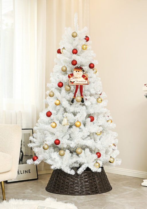 6ft Unlit Artificial White Christmas Tree, Holiday Décor with 1000 Branch Tips, Auto Open and Steel Base