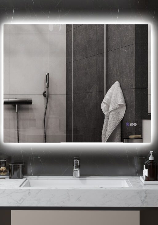 Dimmable Bathroom Mirror with Lights, 39" x 32" Backlit LED Mirror w/ Anti-Fog, Memory & Infinite Color Temperature